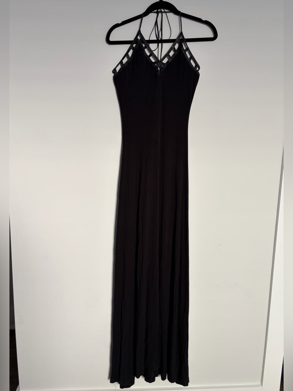 Vintage Y2K Sky Black Leather Halter Maxi Dress S Backless whimsigoth